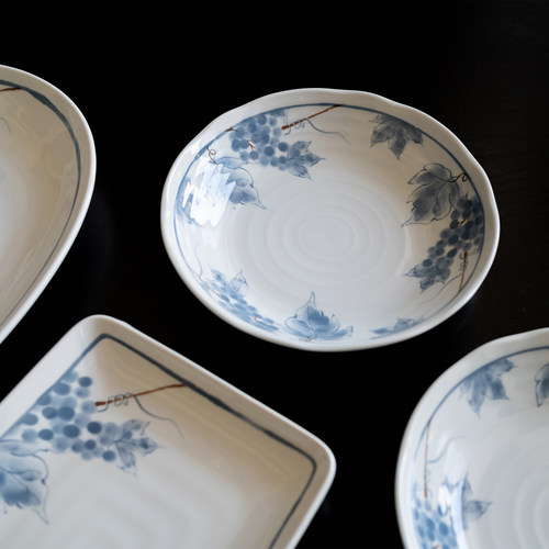 半村 新中式陶瓷葡萄系列餐具 家用米饭碗碟盘子 长盘 釉下彩菜盘 - 图0