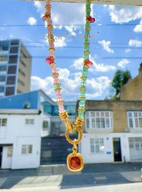 泰姬陵 5/7/8月生辰石天然鸽血红祖母绿粉尖晶项链颈链SparkLoops