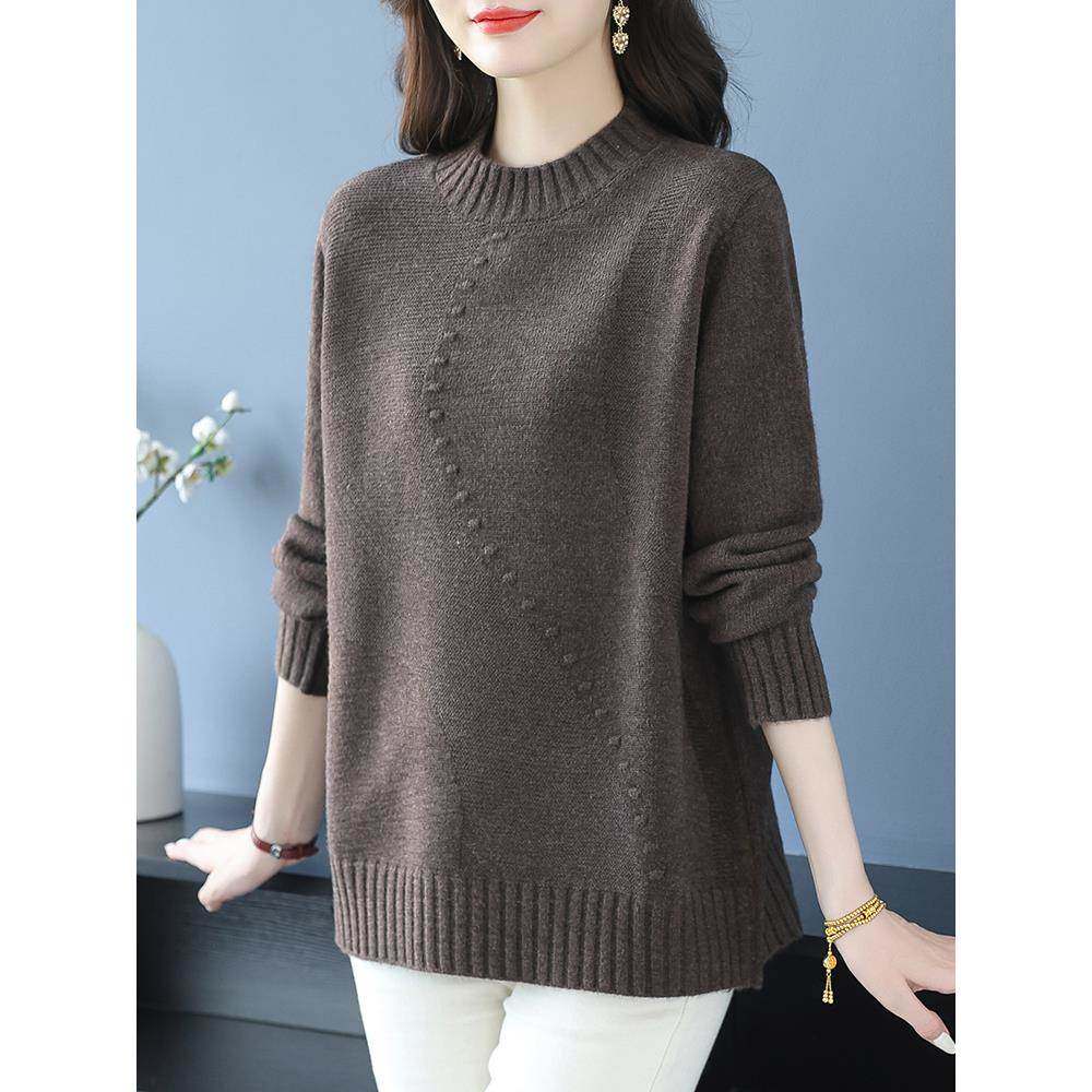 中年妈妈秋冬半高领羊毛衫女毛衣宽松加大码洋气针织衫厚打底上衣,淘宝优惠券,粉丝福利购,淘宝优惠卷