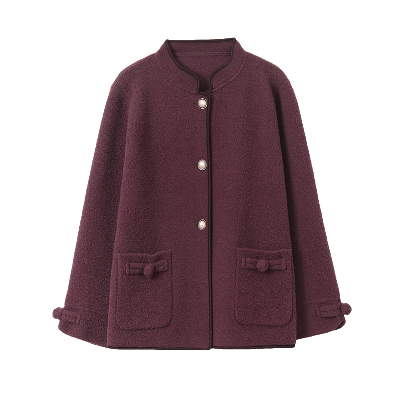 小个子妈妈春秋气质红色毛呢短款外套喜婆婆婚宴装加大码礼服上衣