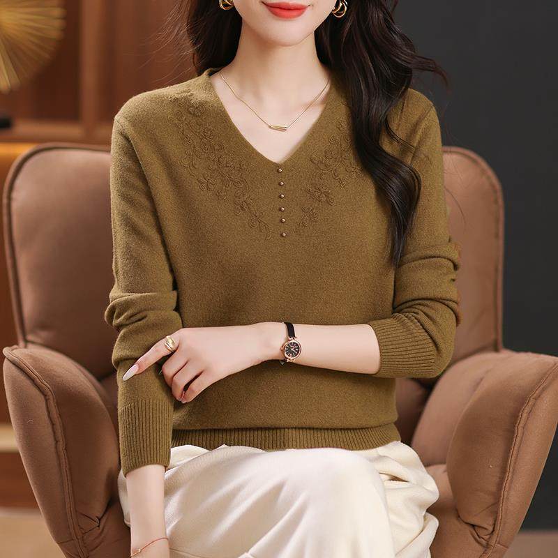 鄂尔多斯市羊绒衫女鸡心领100纯羊绒秋冬钉珠刺绣羊毛打底衫毛衣,淘宝优惠券,粉丝福利购,淘宝优惠卷