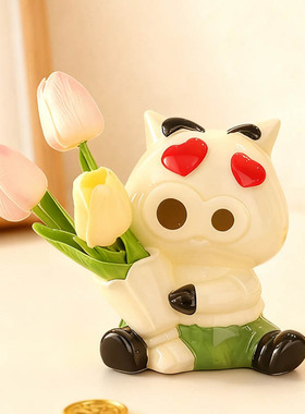爱心猪花瓶摆件陶瓷艺术装饰