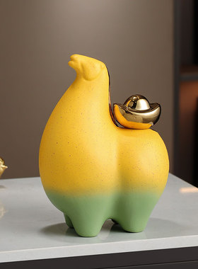 中式马上有钱摆件陶瓷摆设