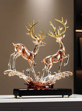 新中式福鹿双全摆件轻奢工艺品
