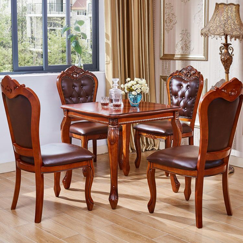 欧式圆形餐桌椅组合实木小户型饭桌美式洽谈接待客厅阳台一桌四椅