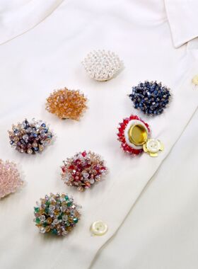 Button Cover 2pcs 衬衫扣手工米珠水晶胸针扣袖扣乌龟扣套扣夹扣