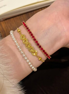 金店同款沙金仿真金碎碎冰五帝钱手链女款轻奢设计百搭手饰气质