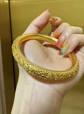 金店同款沙金仿真金镂空花丝如意凤尾手镯女款轻奢高级感手镯爆闪