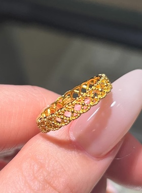 轻奢花丝蕾丝戒指女小众设计气质百搭指环镂空沙金高级感花丝仿真