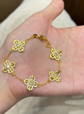 金店同款沙金四叶草金刚杵手链女高级感手饰黄金色新款时尚女士