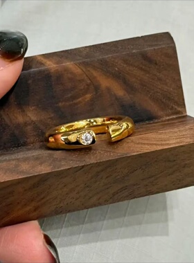 轻奢方糖镶钻戒指女金色开口戒设计师高级感镶钻泥鳅背戒指女戒