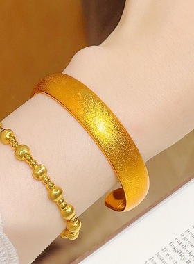 金店同款古法沙金时尚百搭仿真金高保色久不掉12mm磨砂轮胎手镯