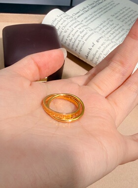 沙金简约龙鳞双环碎冰冰戒指女款轻奢高级感指环手饰金色时尚款