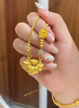 金店同款沙金仿真金锦鲤如意锁包吊坠女款高级感项链送女友礼物