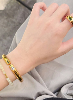 沙金仿真金镀金亮面点钻泥鳅背手镯素圈开口镯子百搭时尚手镯