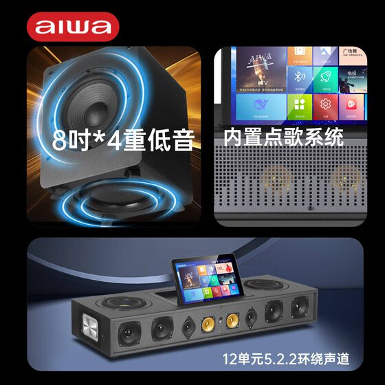 aiwa爱华WA222/666家庭影院KTV电视音响K歌点歌机 12寸低音炮音箱