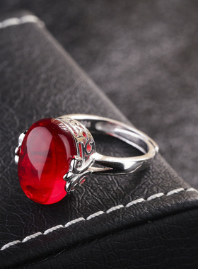 复古玉髓绿玛瑙仿真钻石银戒指