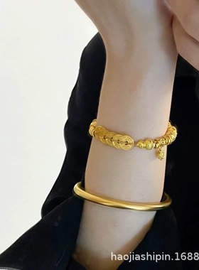 2025女款古法锤纹小葫芦五帝钱盘缠钱币手链新中式复古国潮风手串