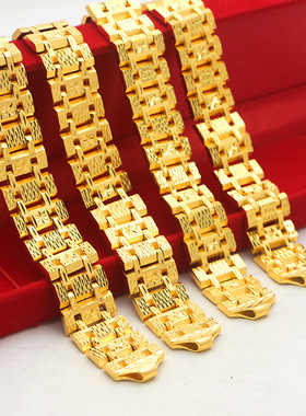 2025新款男士镀沙金手串宽版满天星厚金手表链摆地摊手链男