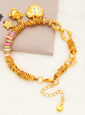 新中式复古沙金小熊爱心手链古法国风蝴蝶结星星轻奢气质盘缠