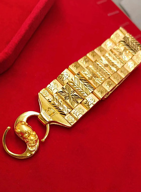 2025款麦穗车花双钱宽面手链30M车真空电镀沙金锡金黄铜仿金手串