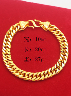 2025黄铜镀沙金福字头老板手链电镀仿黄金婚庆首饰品霸气男士手环