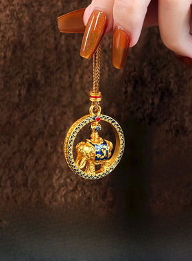 泰国托尼贾同款沙金diy猛犸象项链男女烧蓝珐琅太平有象罗盘吊坠