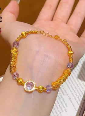 沙金胖福幸运草葫芦猫眼蝴蝶猫咪手链女士时尚百搭珐琅彩水晶手串