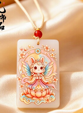 女士生肖仙子吊坠十二生肖守护神挂坠女式仿玉石唐卡彩绘精灵项链