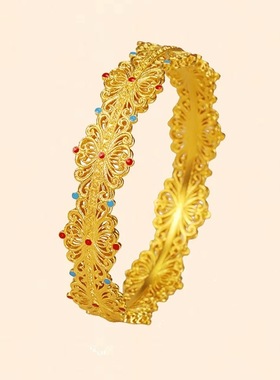 2025中国结歌剧绽放镂空女手镯沙金古法花丝民族高级轻奢金丝手环