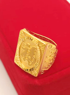 福字戒指黄铜镀金饰品厚金男士大方男款福字指环欧币电镀霸气