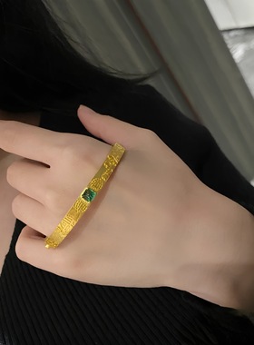 金店同款古法沙金拉丝卡扣福字招财手镯真金电镀福字言吉手环