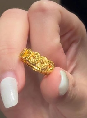 沙金爆闪五帝钱碎碎冰铜钱戒指女钱多多百搭食指戒活口可调节