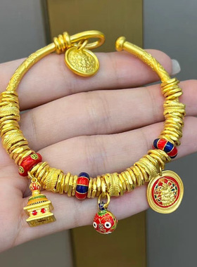 金店同款沙金吞金兽黄财神盘缠跑环手镯新中式藏式扎基拉姆镯子