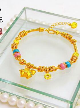 2026款沙金珐琅彩唐马彩圈盘缠手链女黄金色敦敦马生肖手串送女友