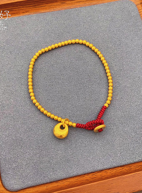 简约金豆豆细珠手链小胖福手工编绳开口铜沙金高级感百搭古风