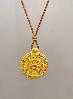 新中式花丝珐琅金刚杵罗盘吊坠福运吉祥八宝罗盘项链毛衣链女