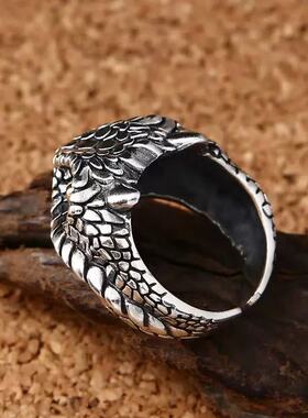 锦琪饰品男士个性霸气蟒蛇鳞片开口戒指泰银复古潮人夸张指环