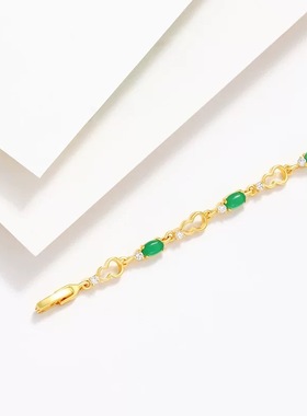 2025新款黄铜镀沙金镂空葫芦手链女士轻奢时尚镶锆石绿色宝石手串