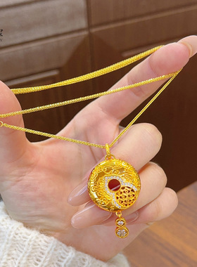 黄金色沙金国韵传承点钻平安扣福禄吊坠女项链镂空葫芦挂坠送女友