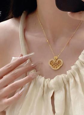 2025新款许妍露思同款点钻福启如意锁包项链女镂空可动祥云锁骨链