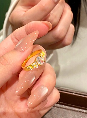 小红书爆款满天星辰闪钻鸽子蛋戒指拉丝椭圆碎钻食指戒气质指环