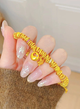 新款锤纹星星小金坨包碎金盘缠手链铜镀K金胖福南瓜珠转运手串女