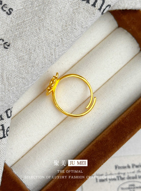 2025新款轻奢复古中式精致双层小金花镀k金戒指女士高级感花指环