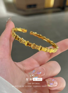 2026金色碎冰冰福禄葫芦开口手镯ins风精致时尚轻奢沙金手环女