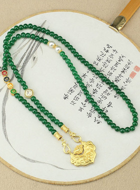 2025款中国风古法沙金如意锁吊坠女款新中式串珠长款百搭旗袍项链