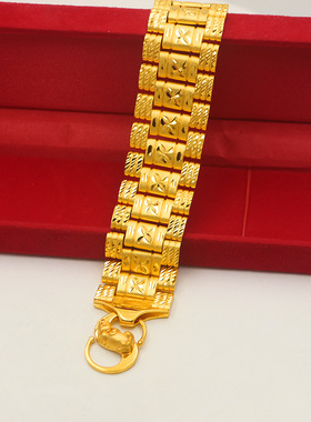 2025黄铜镀沙金男款越南沙金手链精美太阳花纹满天星仿金工艺手串