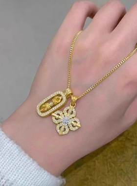 韦雪同款黄金色沙金十字金刚杵吊坠女降魔杵镶点钻项链送女友礼物