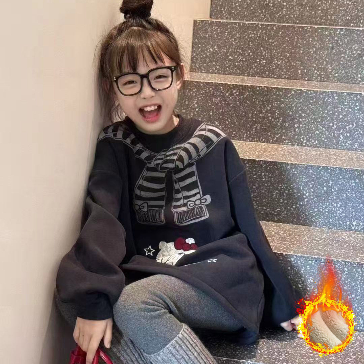 女童秋冬加绒卫衣套装童装新款女孩洋气中长款卫衣外套打底裤两件,淘宝优惠券,粉丝福利购,淘宝优惠卷