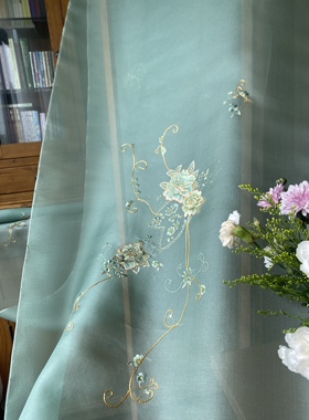 绿色牡丹真丝绡桑蚕丝苏绣衣料老绣手绣面料布料汉服来料旗袍中式